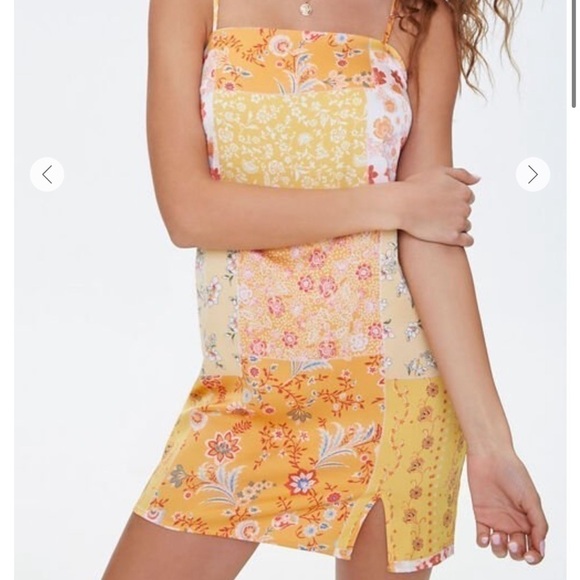 NWOT-Forever21-Floral Vented-Hem Satin Dress - Picture 1 of 9